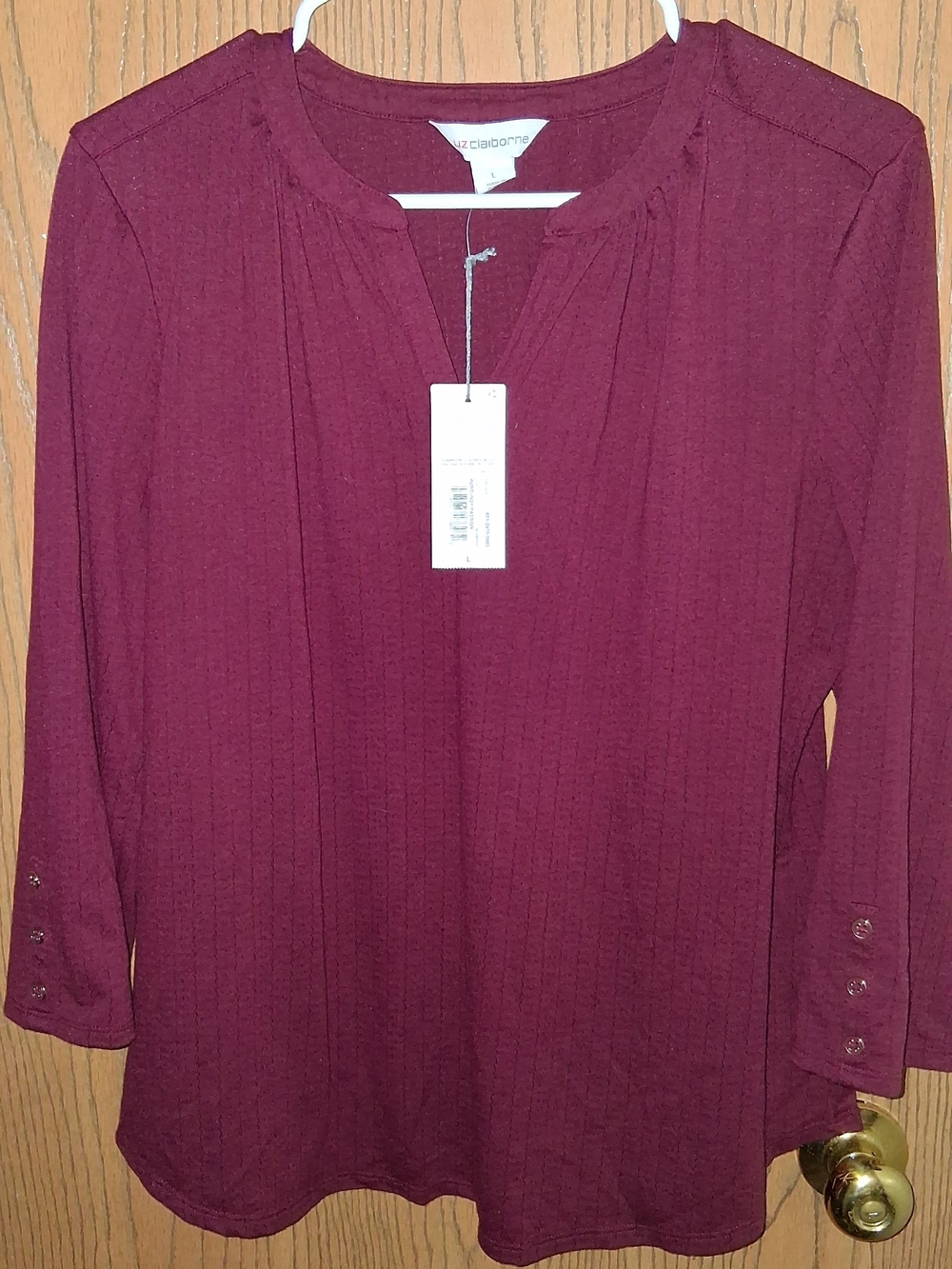 Liz Claiborne Wine Red Long-Sleeve Split-Neck Blouse